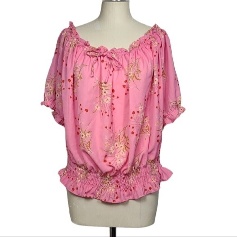June & Hudson Pink Floral Smocked Blouse 3X